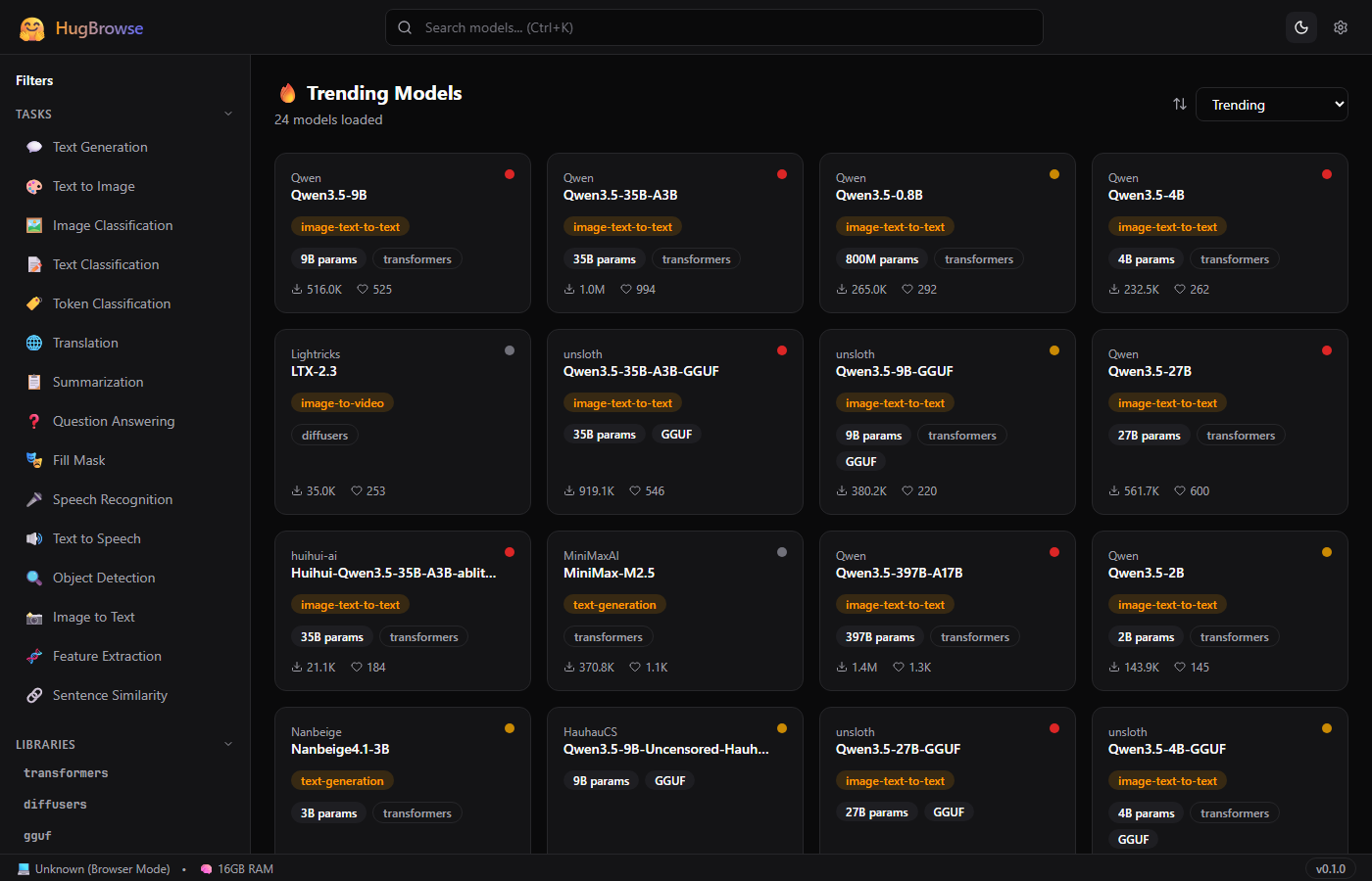 Home page — Dark mode